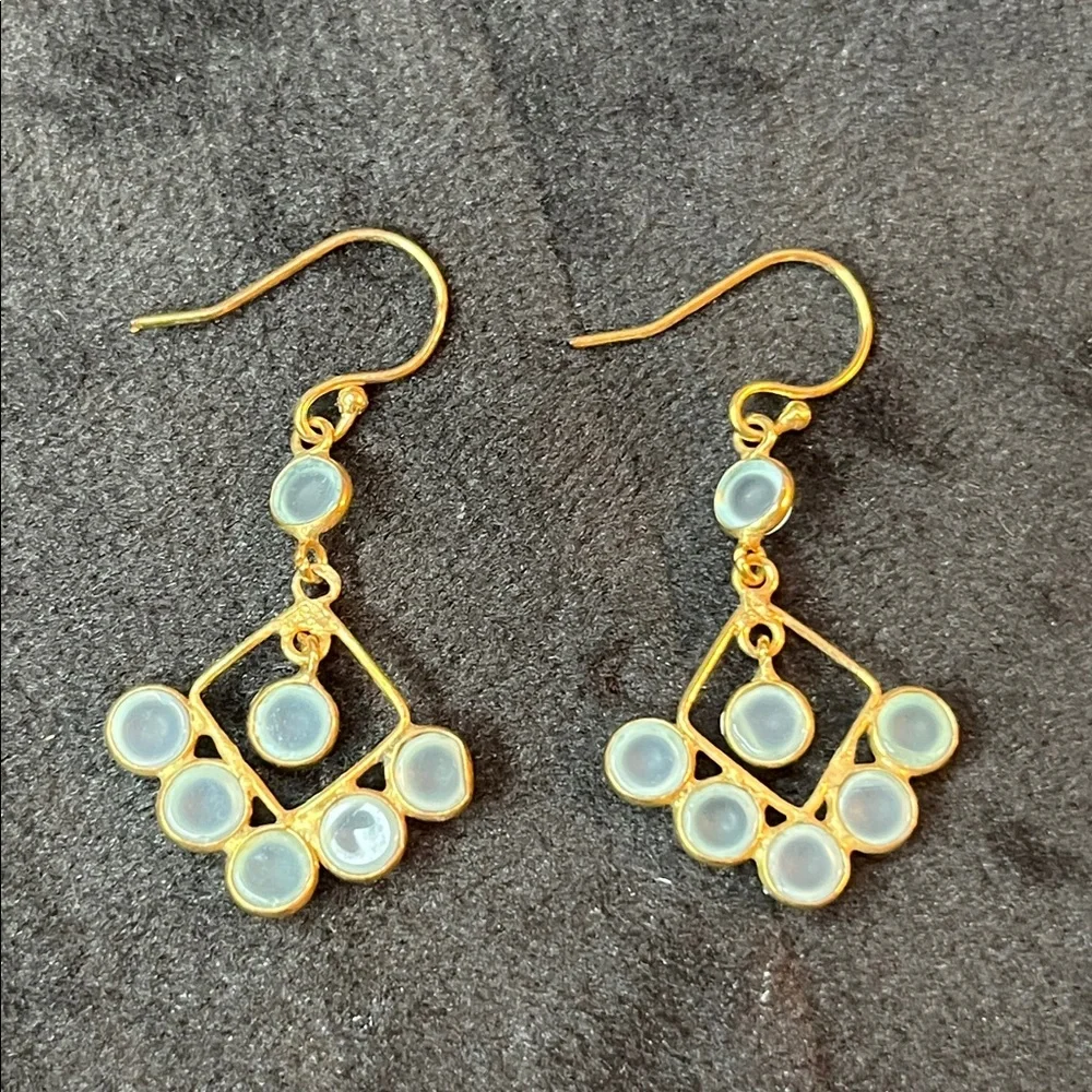 Polished Green Chalcedony Dangle Earrings, vermeil over Sterling Silver. 1”